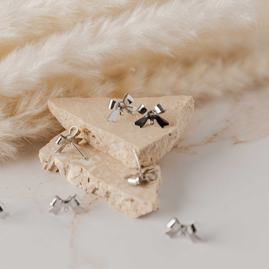 Silver Sterling Silver Bow Stud Connector, 10 Pieces, Bow #40