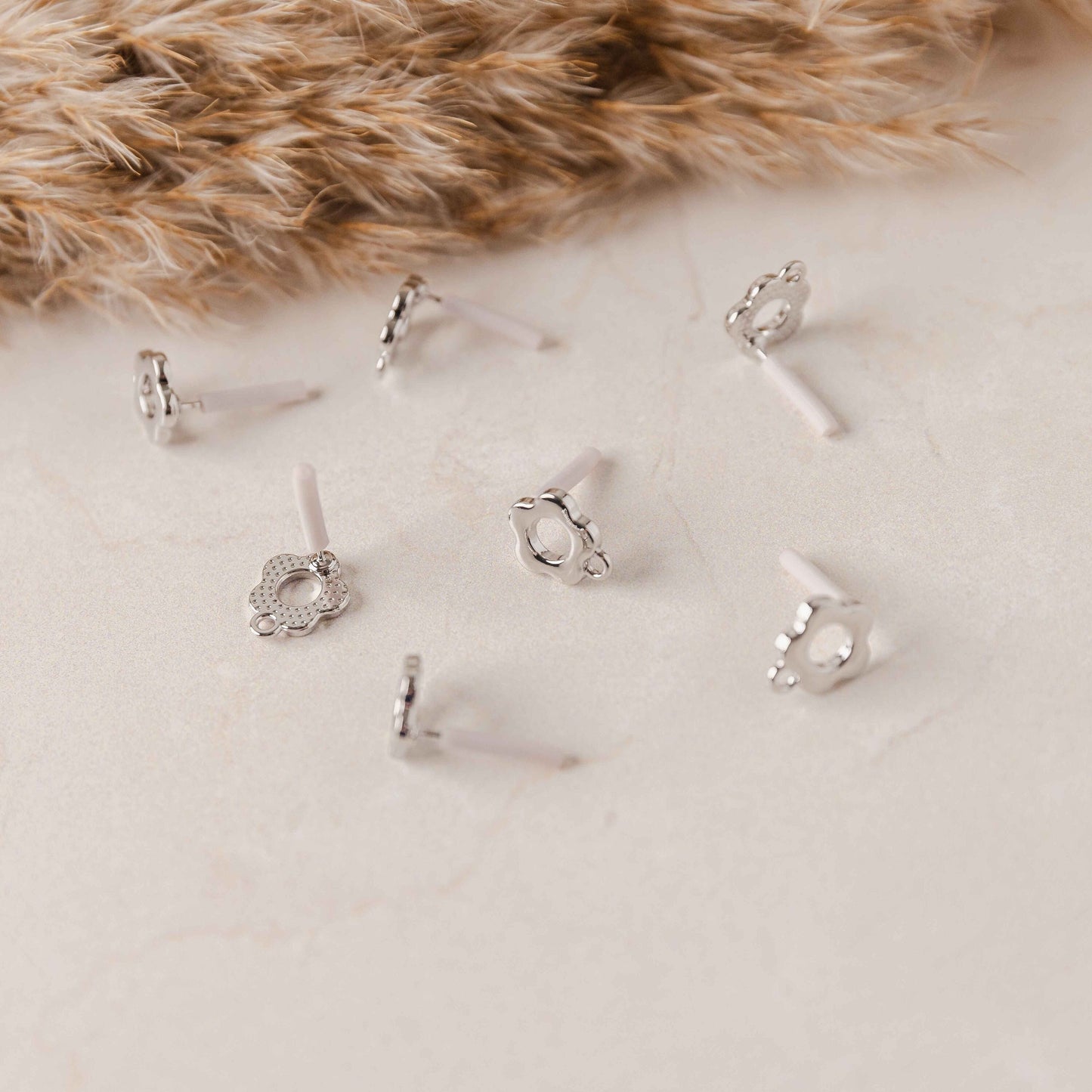 Open Flower SILVER Stud Connectors with Loops, 10 pcs, Stud #95