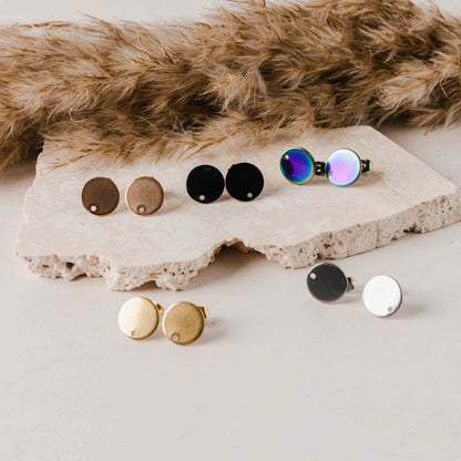 Silver Flat Round Stud Findings with Holes, 10 Pieces