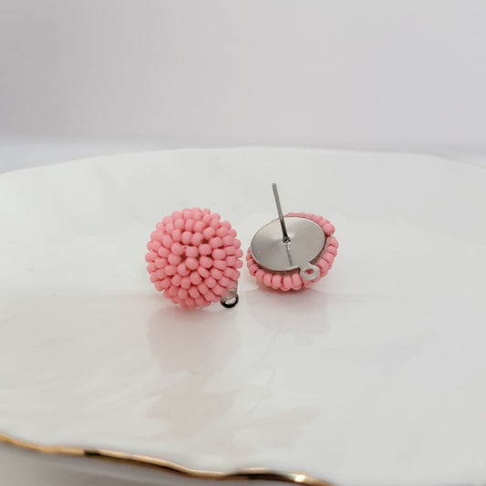 Light Pink 14mm Small Round Beaded Stud Topper, 1 Pair, Stud #168