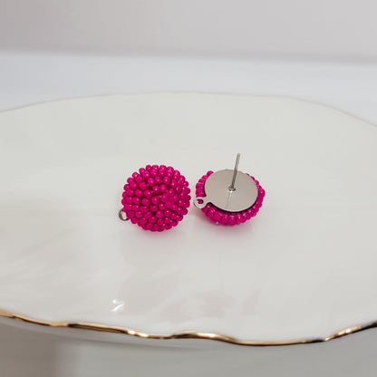 Dark Pink (Dragonfruit) 14mm Small Round Beaded Stud Topper, 1 Pair, Stud #169