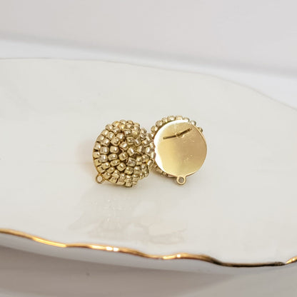 Gold 14mm Small Round Beaded Stud Topper, 1 Pair, Stud #166