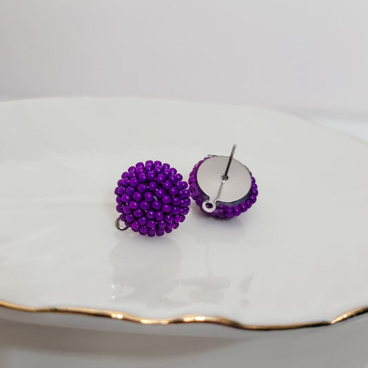 Purple 14mm Small Round Beaded Stud Topper, 1 Pair, Stud #165