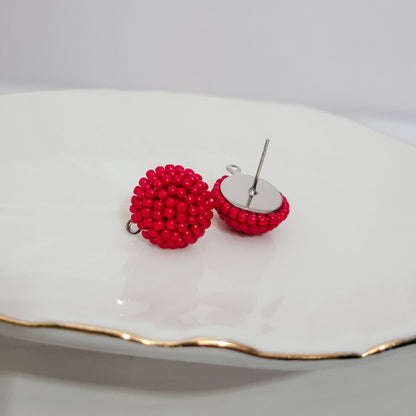 True Red 14mm Small Round Beaded Stud Topper, 1 Pair, Stud #167