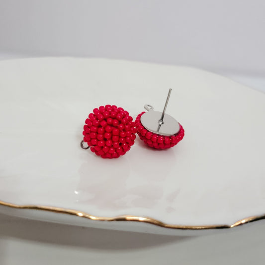 True Red 14mm Small Round Beaded Stud Topper, 1 Pair, Stud #167