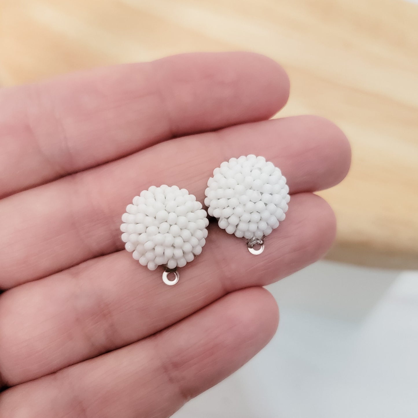 White 14mm Small Round Beaded Stud Topper, 1 Pair, Stud #164