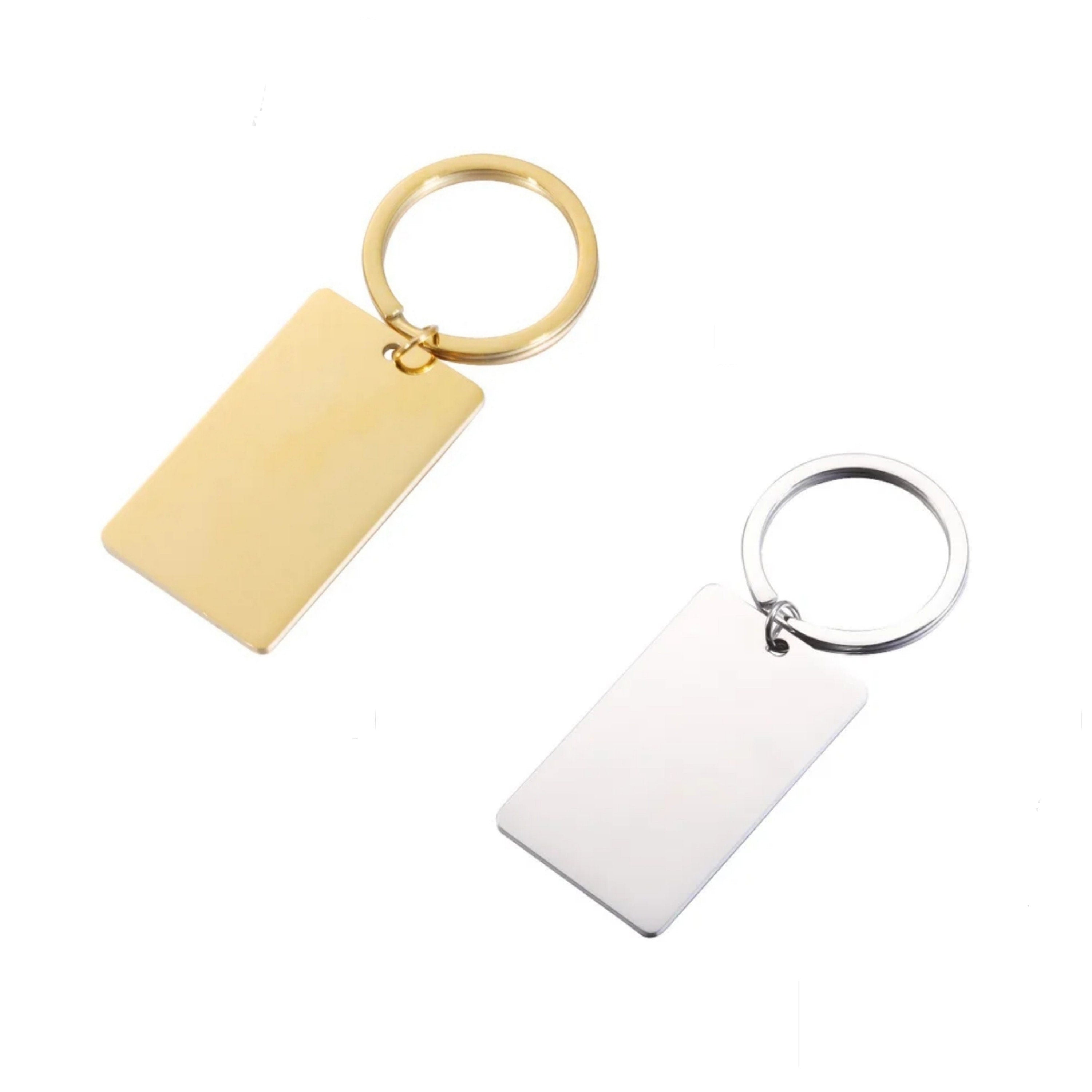Mirror Polish Regular Rectangle Pendant Keychain (Silver or Gold), 1 T ...