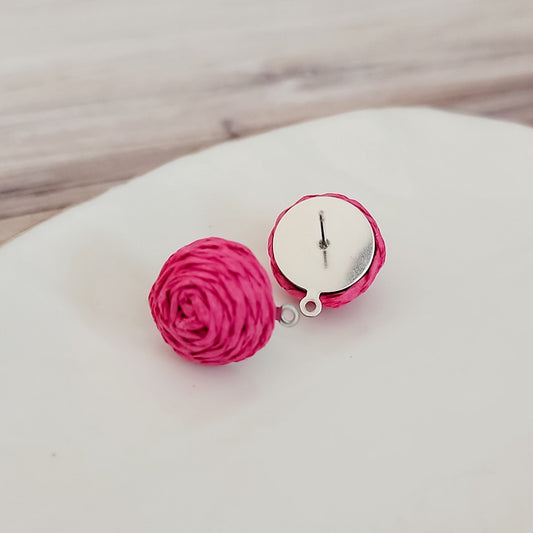 Dark Pink 14mm Raffia Small Stud Topper, 1 Pair, Stud #159
