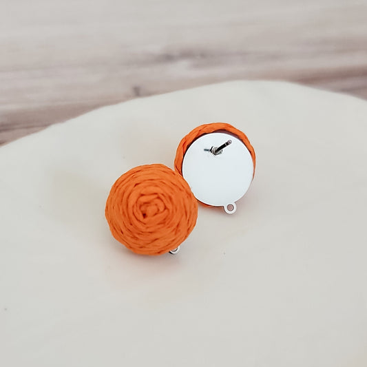 Orange 14mm Raffia Small Stud Topper, 1 Pair, Stud #161