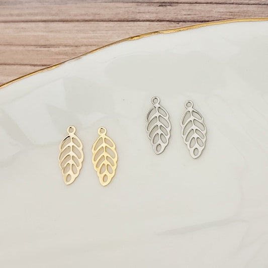 Petite Leaf Stainless Steel Charm (Choice of Silver or Gold), 20 Pieces