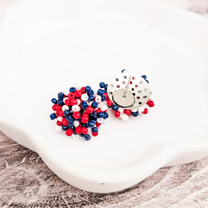 Red/White/Navy Blue Mix 15mm Small Seed Bead Topper, 1 Pair