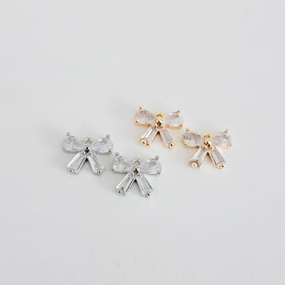Clear Cubic Zirconia Full Bow Charms (Silver or Gold Hardware), 10 Pieces, Charm #20
