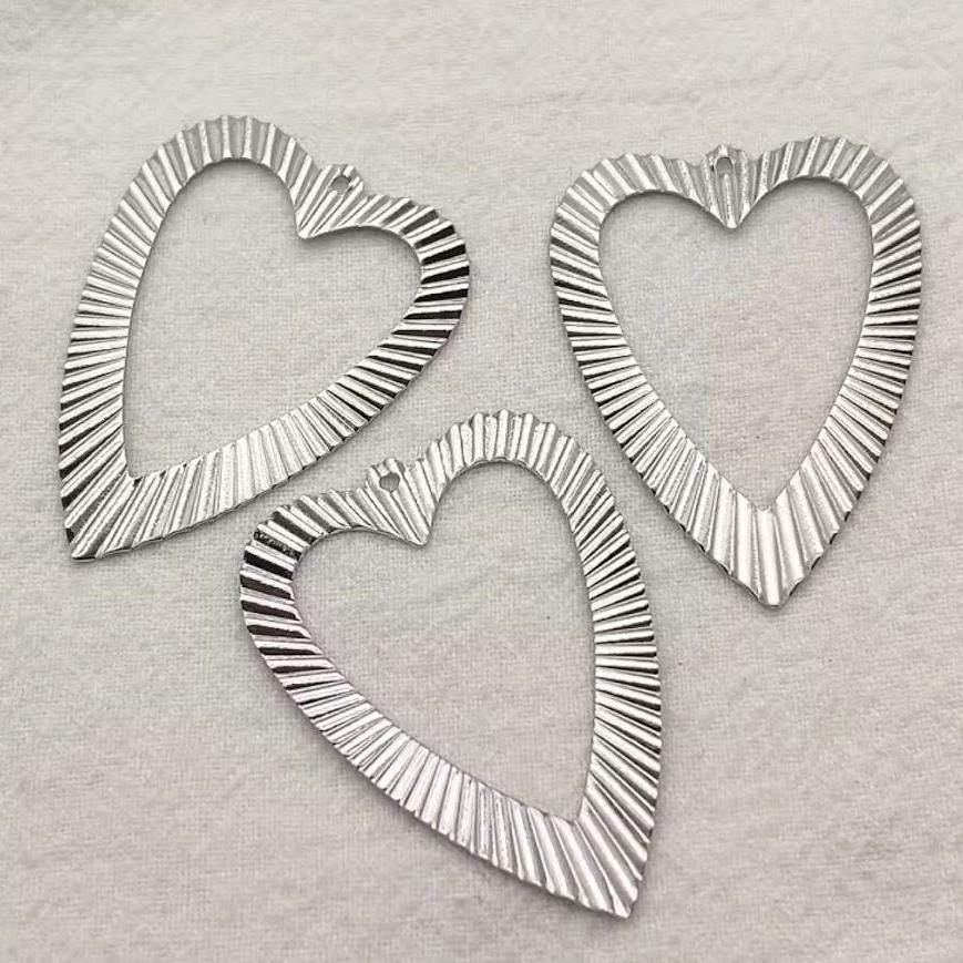 Fluted Heart Silver 1-Hole Brass Charms, 10 Pieces, Charm #46
