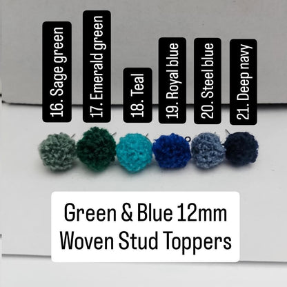 Green & Blue Woven 12mm Stud Topper (Choice of Color), 3 Pairs, Woven Topper #16-21