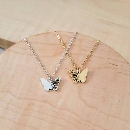 Filigree Butterfly Necklace (Silver or Gold), 1 Total, Metal Blank #125