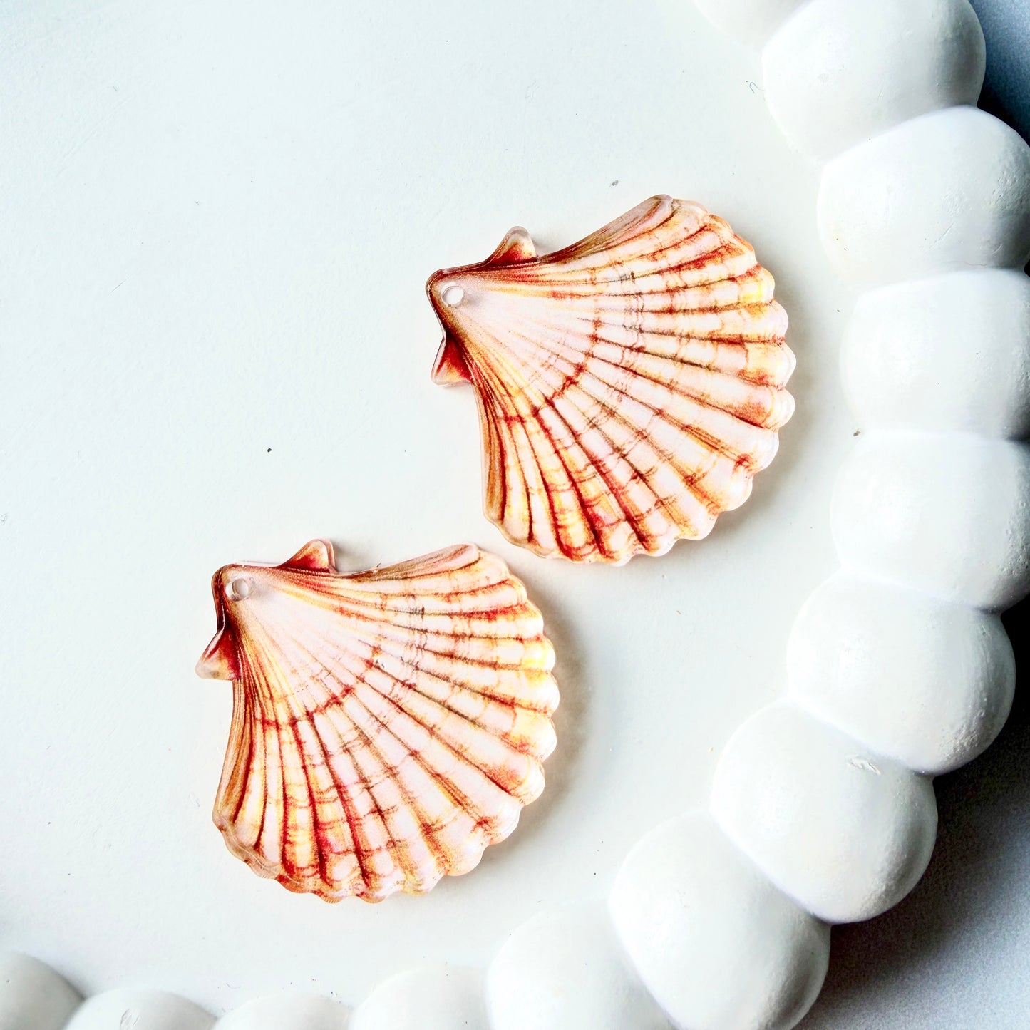Coral Scalloped Shell Earring Blank (1 Pair), Acrylic Print & Cut, Laser Blank #51