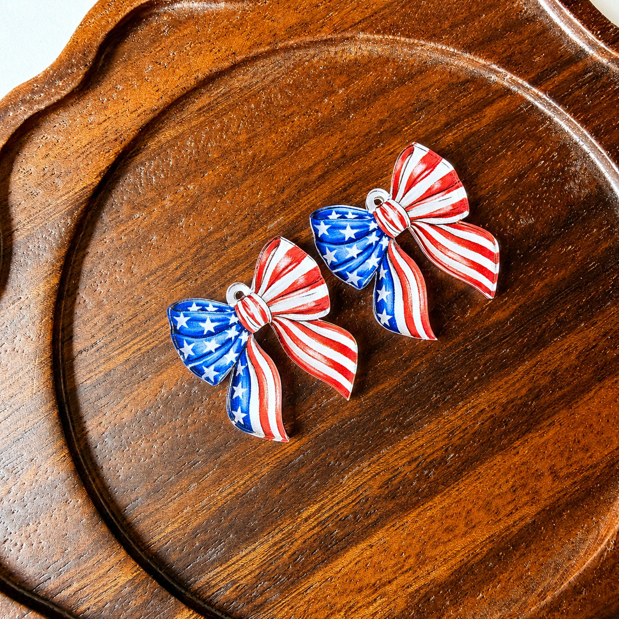 Petite Patriotic Bow Earring Blank (1 Pair), Acrylic Print & Cut, Laser Blank #55