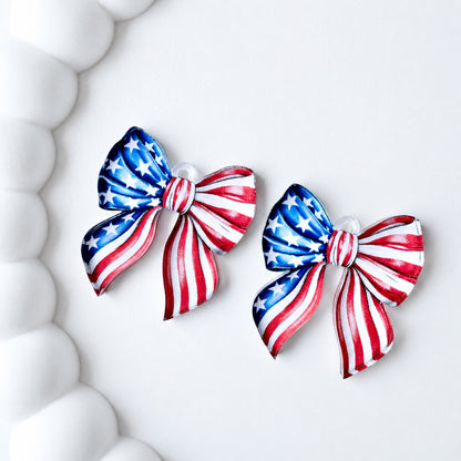 Petite Patriotic Bow Earring Blank (1 Pair), Acrylic Print & Cut, Laser Blank #55