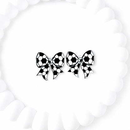 Petite Soccer Statement Bow Earring Blank (1 Pair), Acrylic Print & Cut, Laser Blank #33