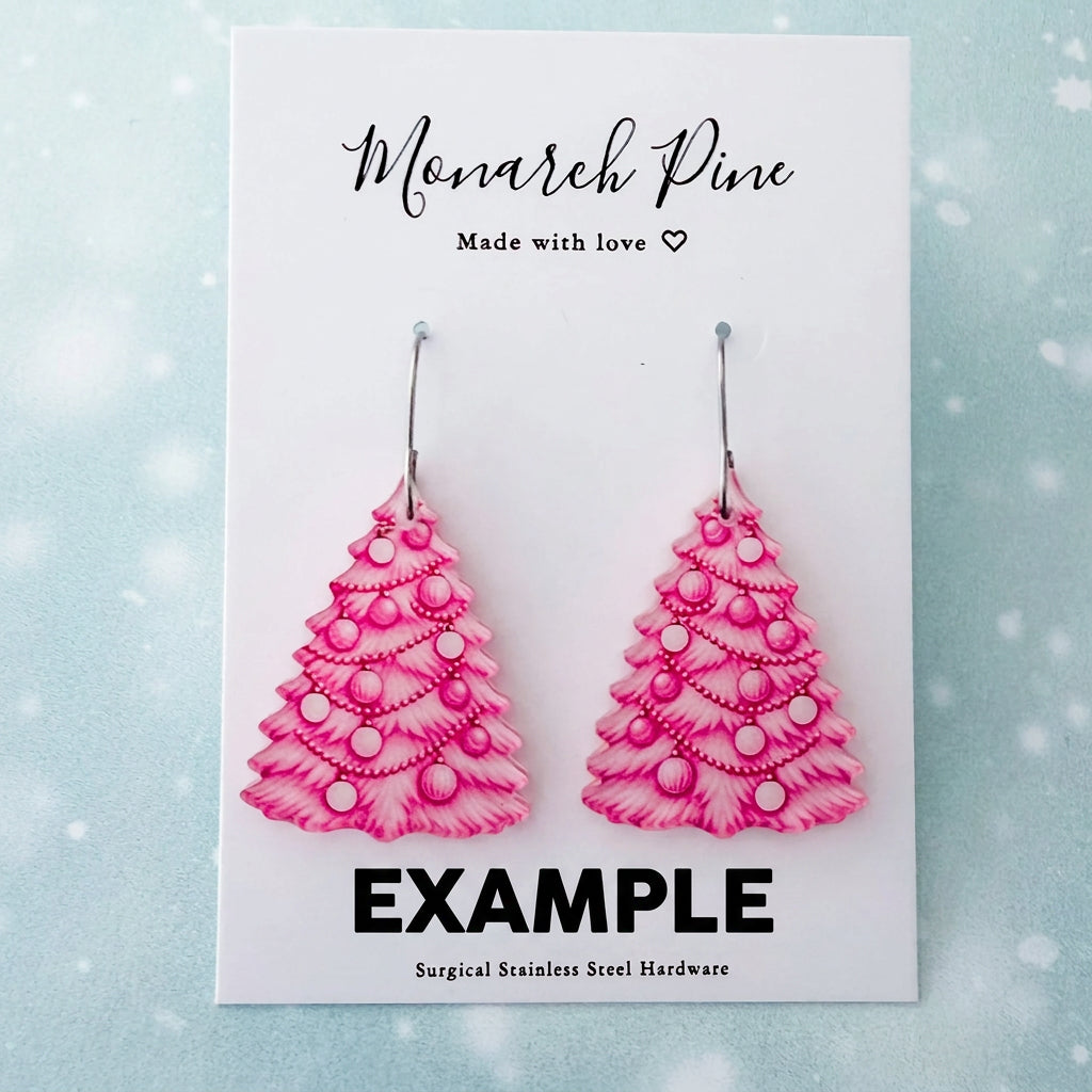 Pretty In Pink Christmas Tree Earring Blank (1 Pair), Acrylic Print & Cut, Laser Blank #116