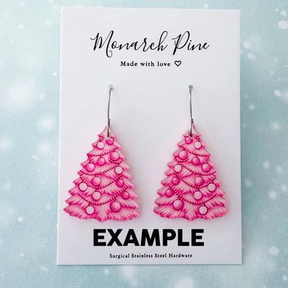 Pretty In Pink Christmas Tree Earring Blank (1 Pair), Acrylic Print & Cut, Laser Blank #116