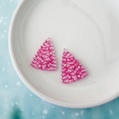 Pretty In Pink Christmas Tree Earring Blank (1 Pair), Acrylic Print & Cut, Laser Blank #116