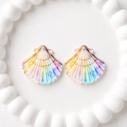 Rainbow Scalloped Shell Earring Blank (1 Pair), Acrylic Print & Cut, Laser Blank #52