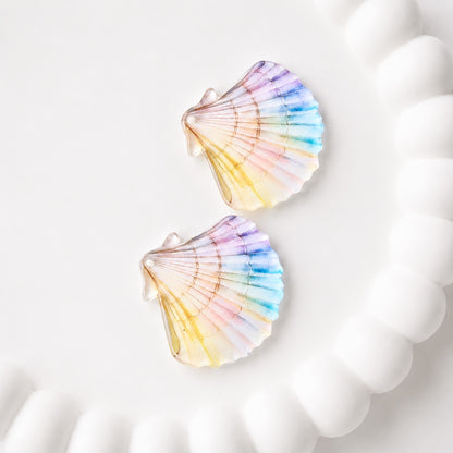 Rainbow Scalloped Shell Earring Blank (1 Pair), Acrylic Print & Cut, Laser Blank #52