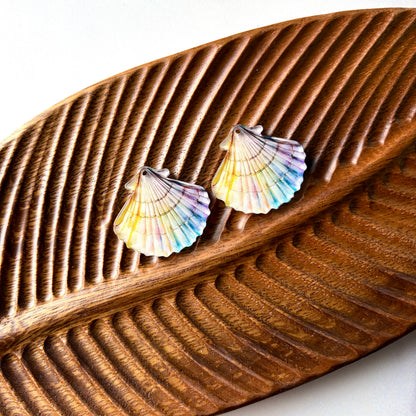 Rainbow Scalloped Shell Earring Blank (1 Pair), Acrylic Print & Cut, Laser Blank #52