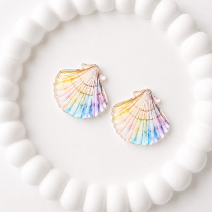 Rainbow Scalloped Shell Earring Blank (1 Pair), Acrylic Print & Cut, Laser Blank #52