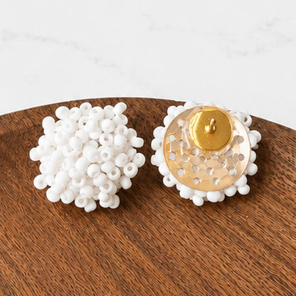 Soft White (Gold Hardware) 15mm Small Seed Bead Topper, 1 Pair, Seed Bead #94